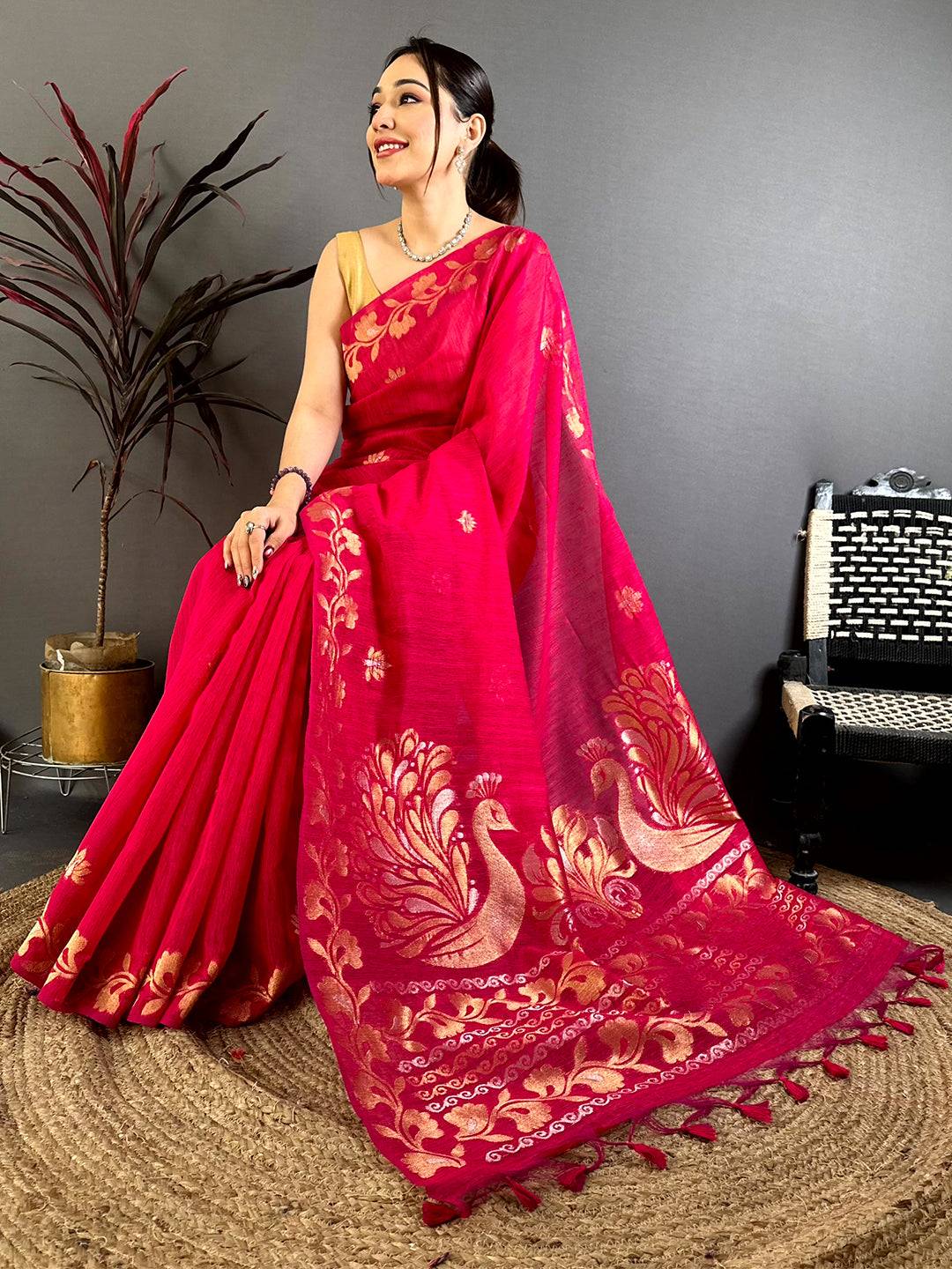 Rani Peacock Zari Munga Saree