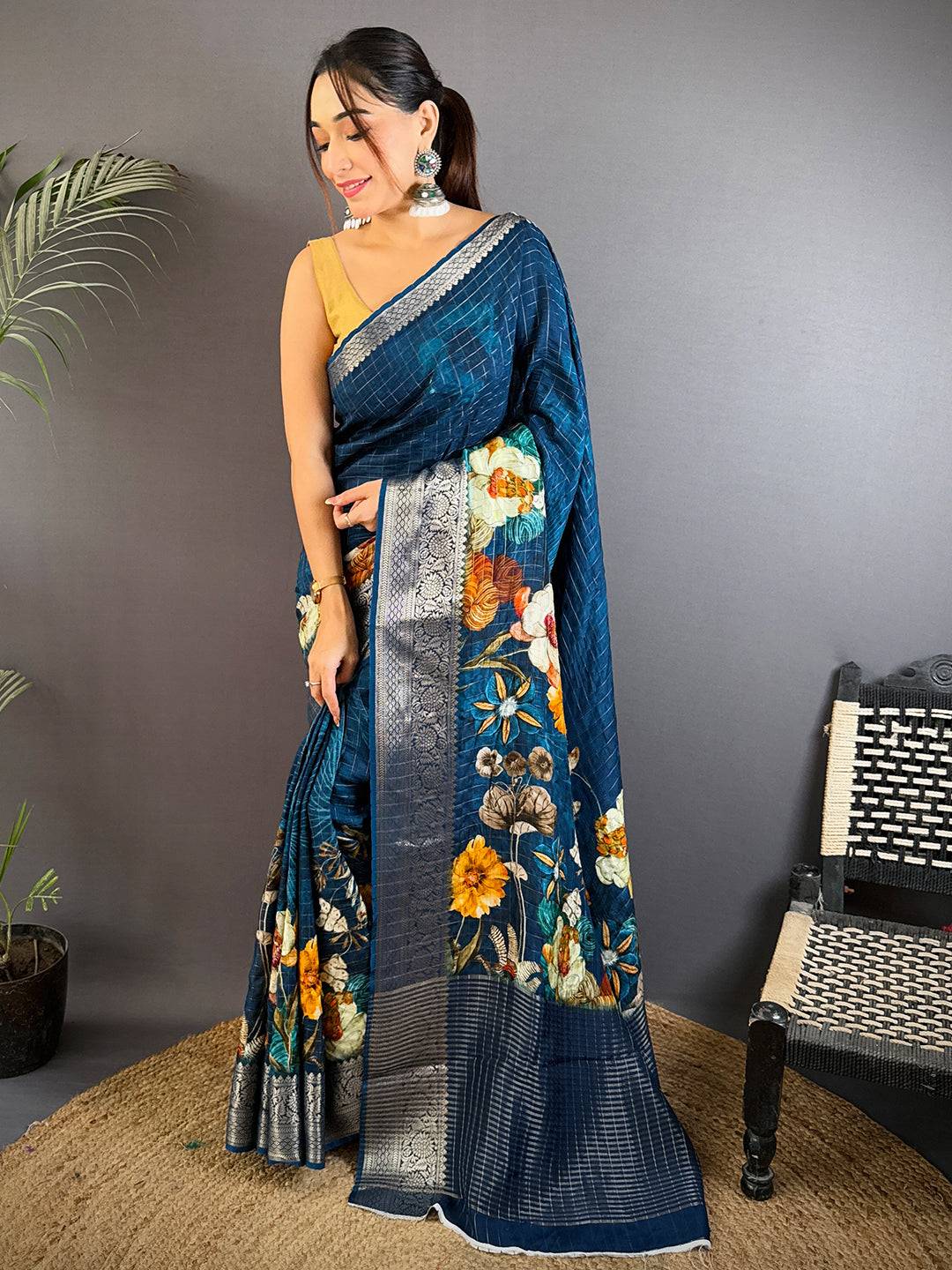Elegant Navy Blue Kanchi Pattu Saree