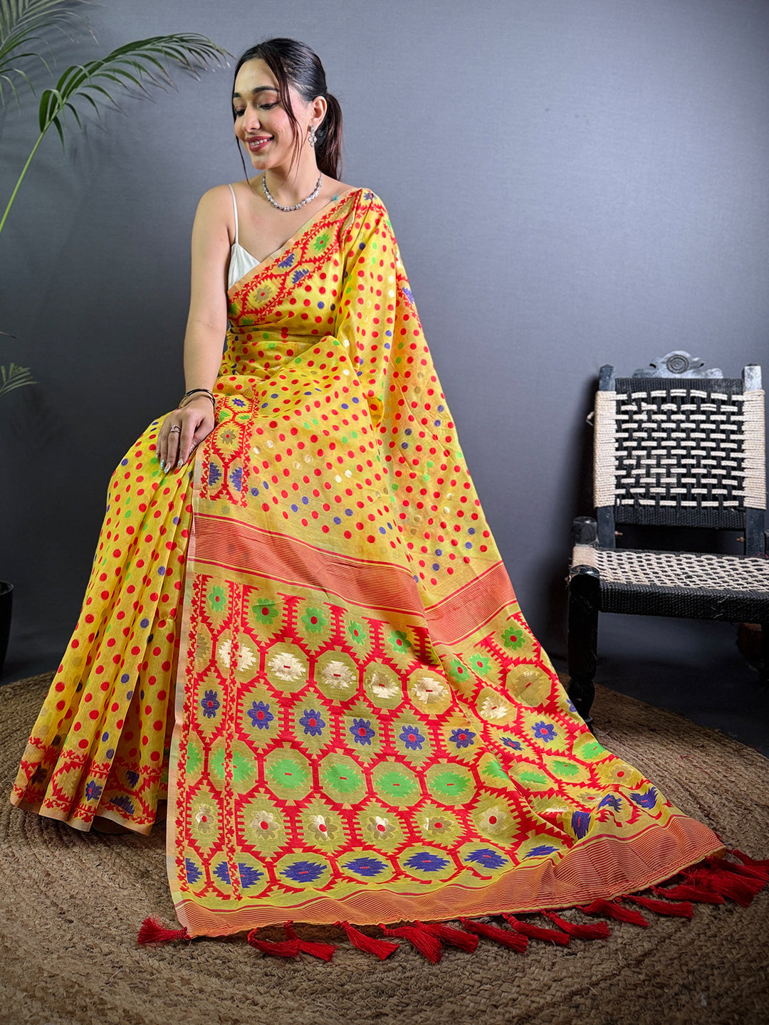 Light Yellow Dhakai Jamdani Saree