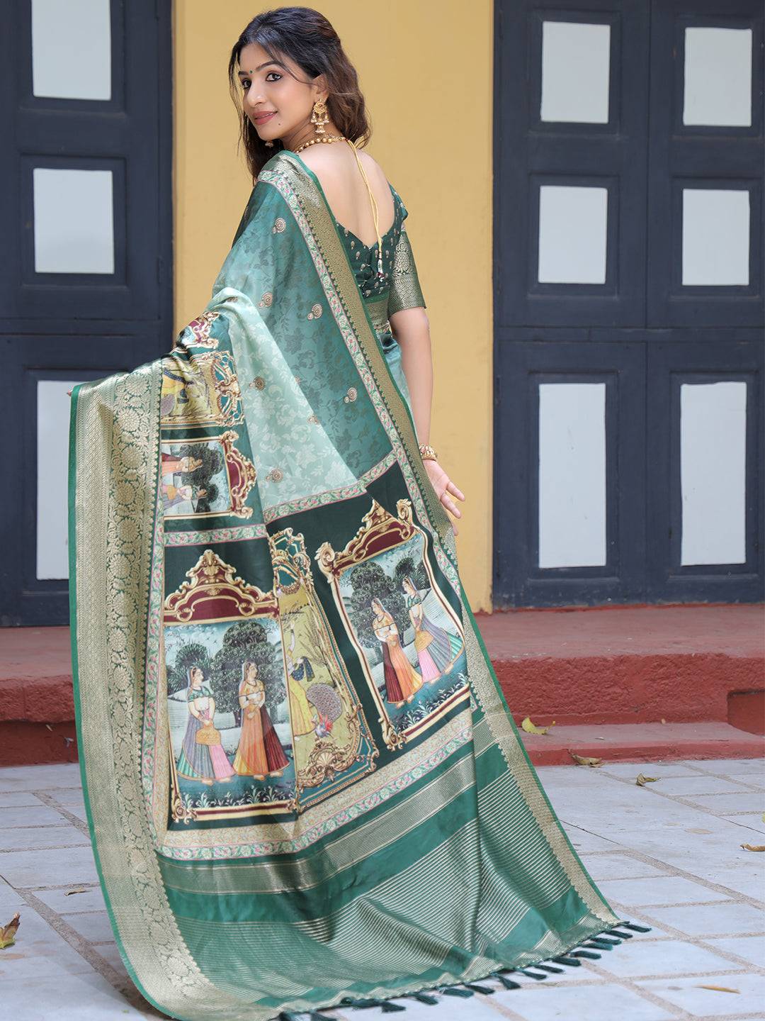 Green Colour Viscose Dola Silk Saree With Zari Weaving Pallu