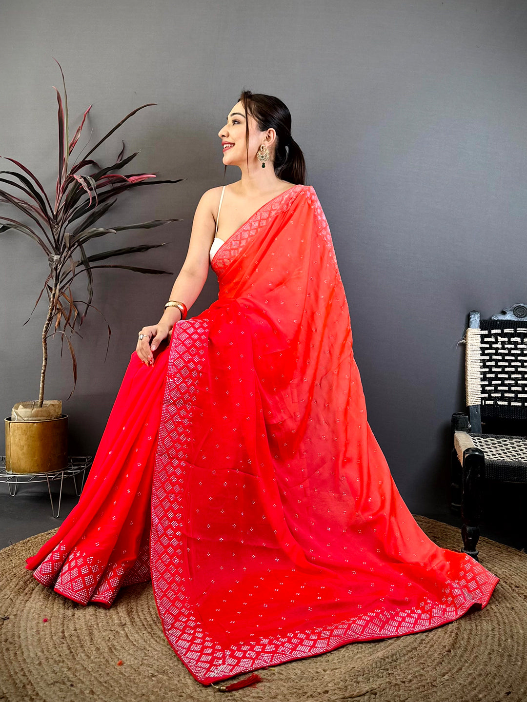 Stylish Satin Silk Swarovski Work Saree
