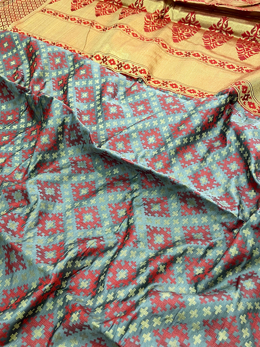 Grey Soft Banarasi Patola Zari Party Wear Saree