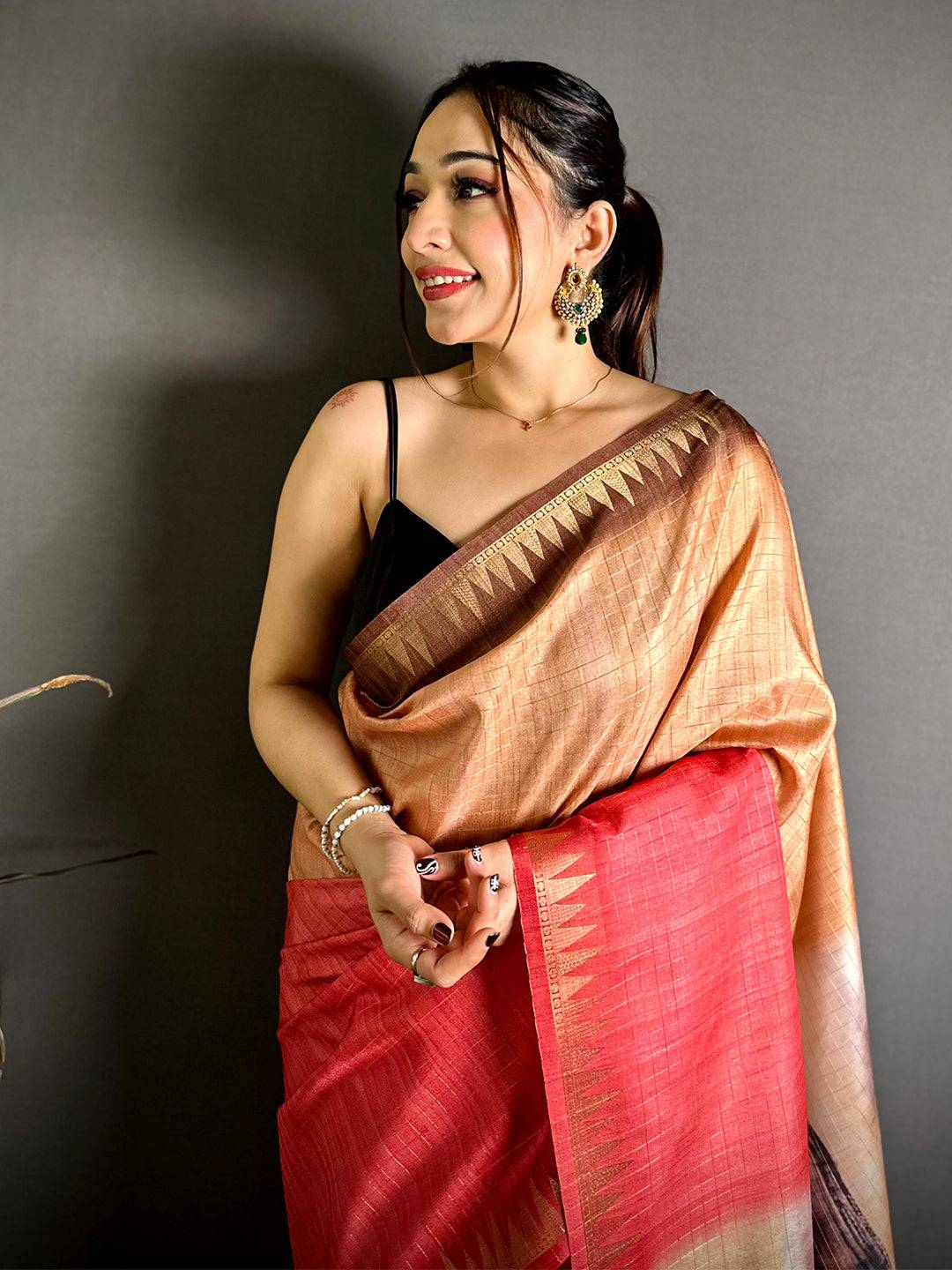 Designer Half Half Tussar Saree with Zari Checks