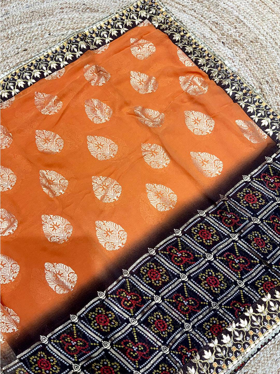 Opulent Bandhej Foil Work Saree