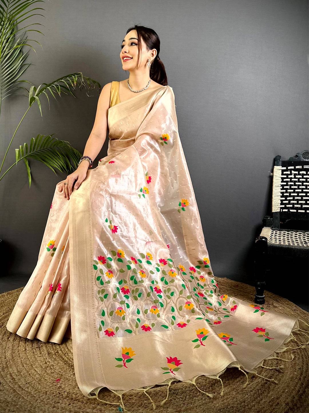 Royal Pink Soft Organza Paithani Saree