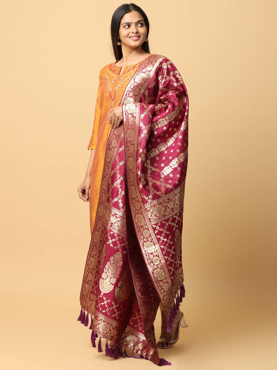 Elegant silk blend dupatta showcasing detailed woven design