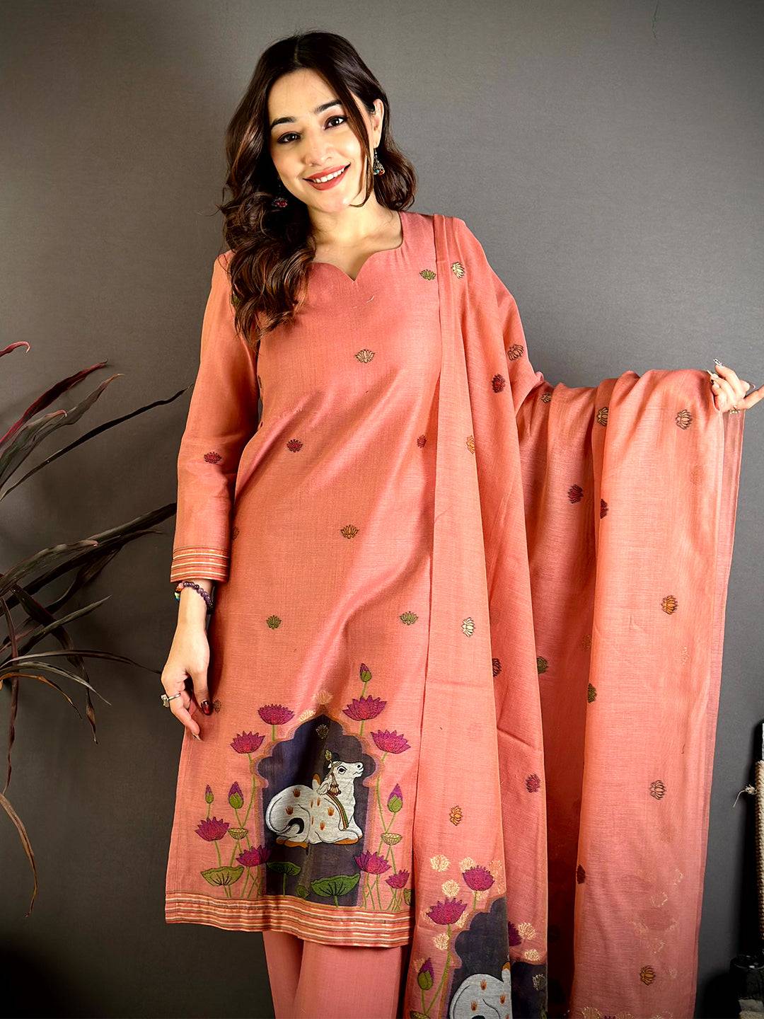 Soft Peach Floral Weave Dress