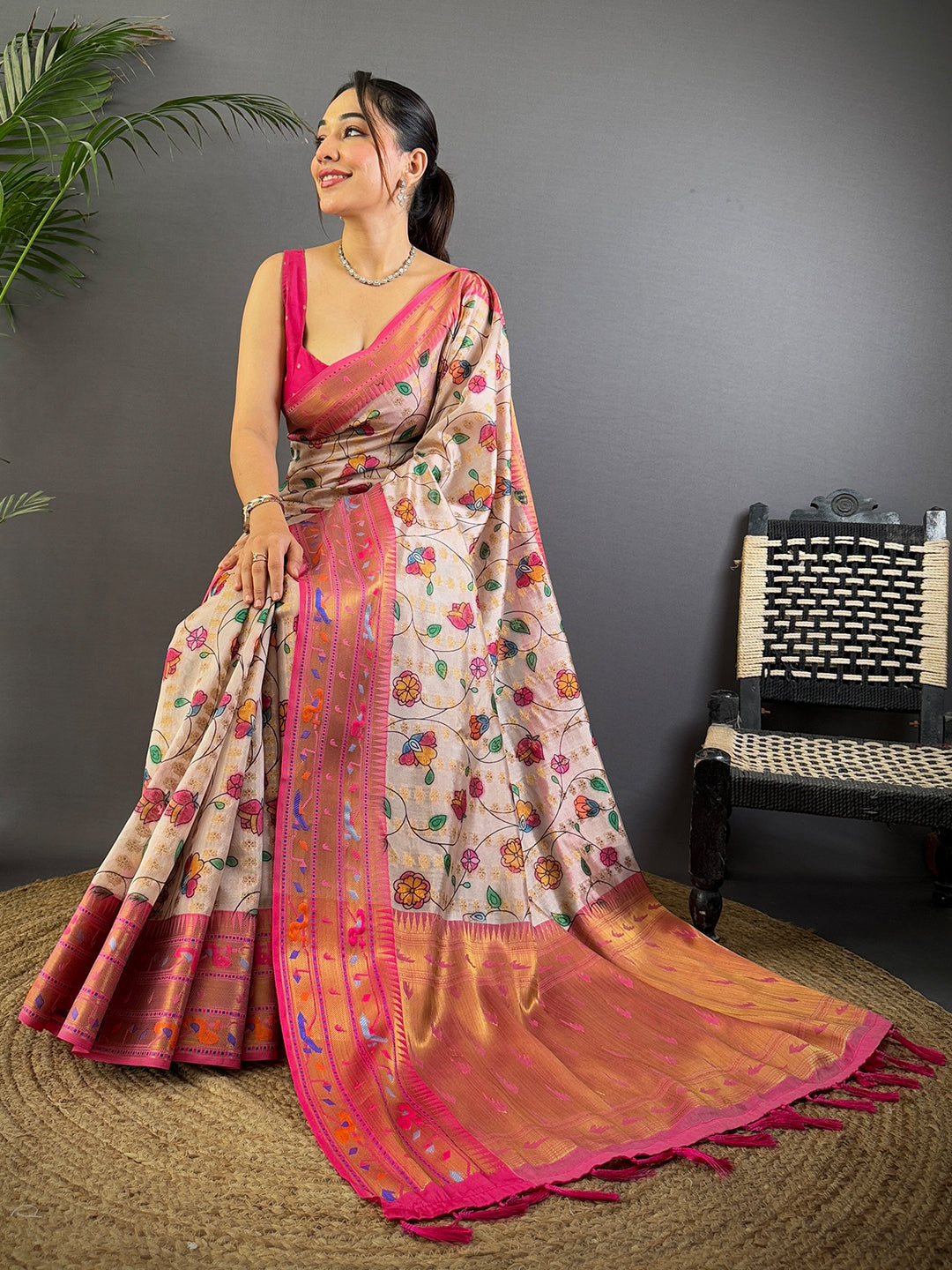 Ethereal Kalamkari Printed Tissue Saree