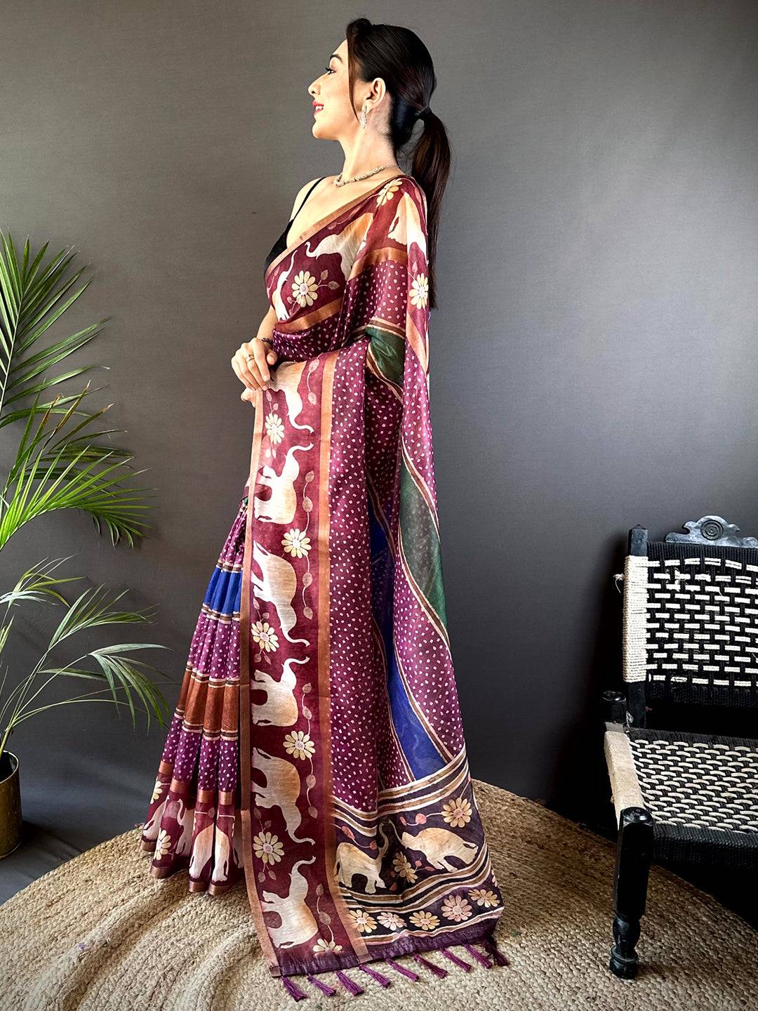 Artistic Soft Chanderi Cotton Bandhej Print Saree
