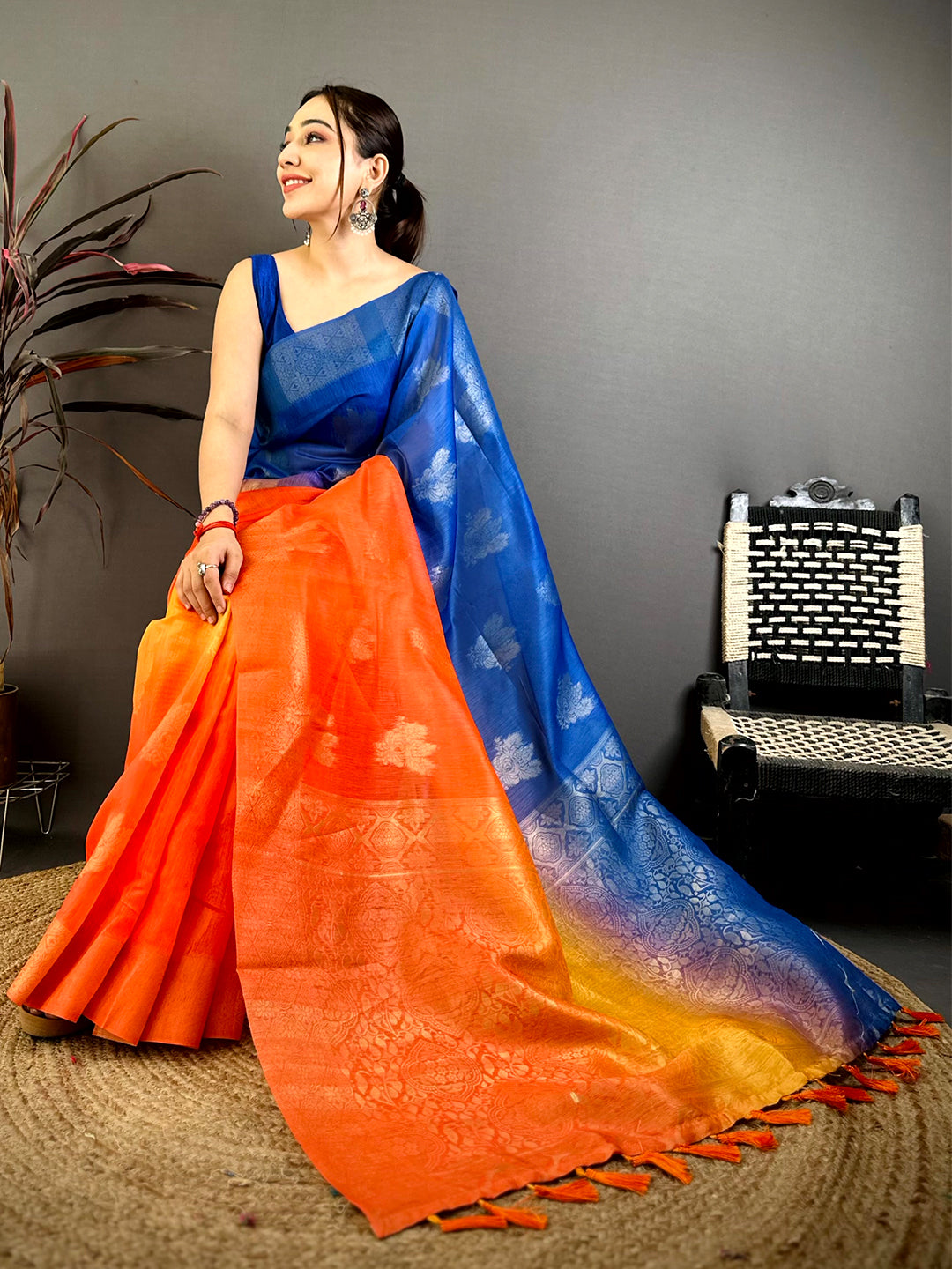 Elegant Slub 4D Print Pallu Saree