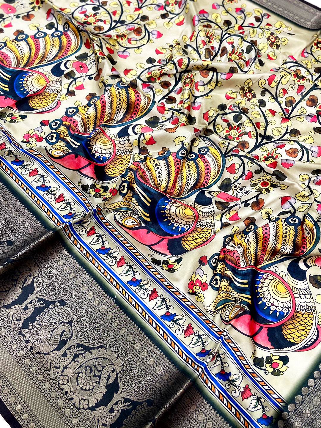 Grey Kalamkari Digital Print Pattu Saree