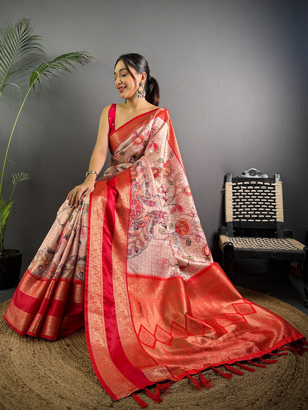 Ethereal Pink Kalamkari Printed Saree