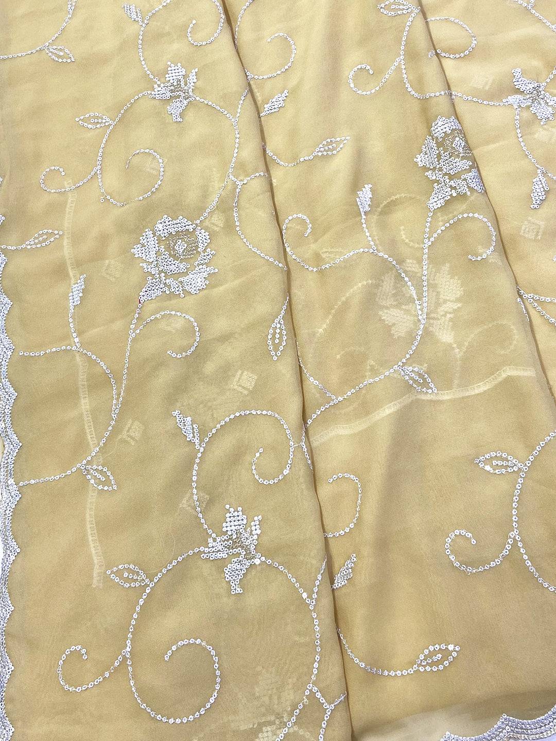 Yellow Georgette Sequin Embroidery Saree