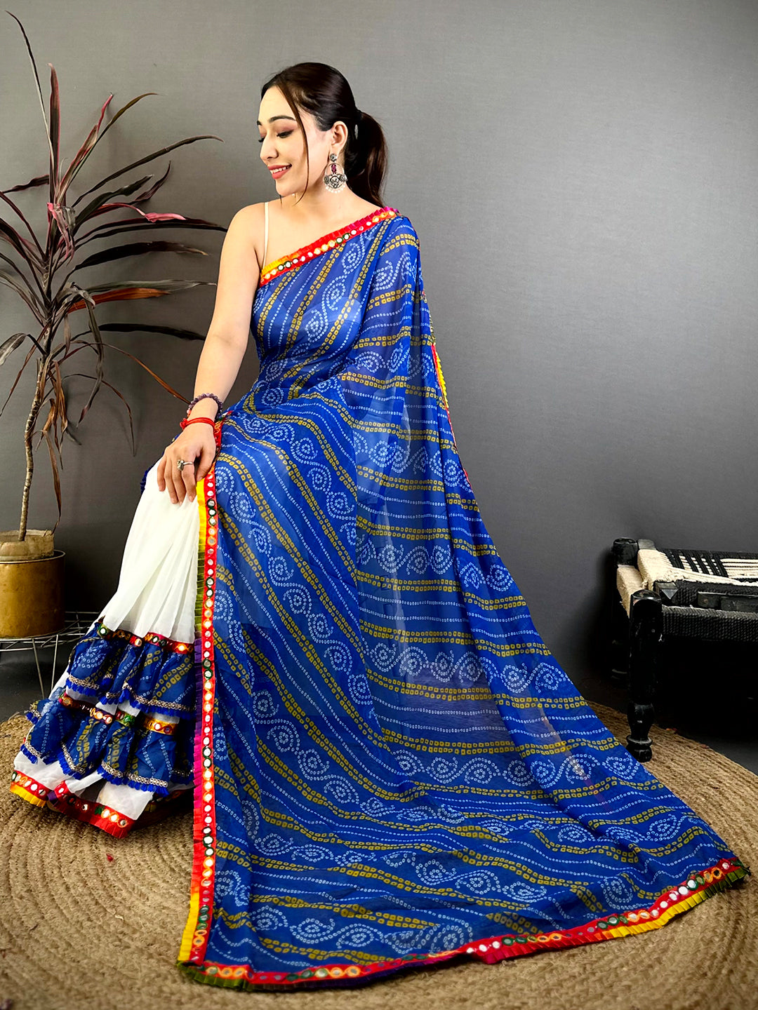Regal Bandhej Print Ruffle Georgette Saree