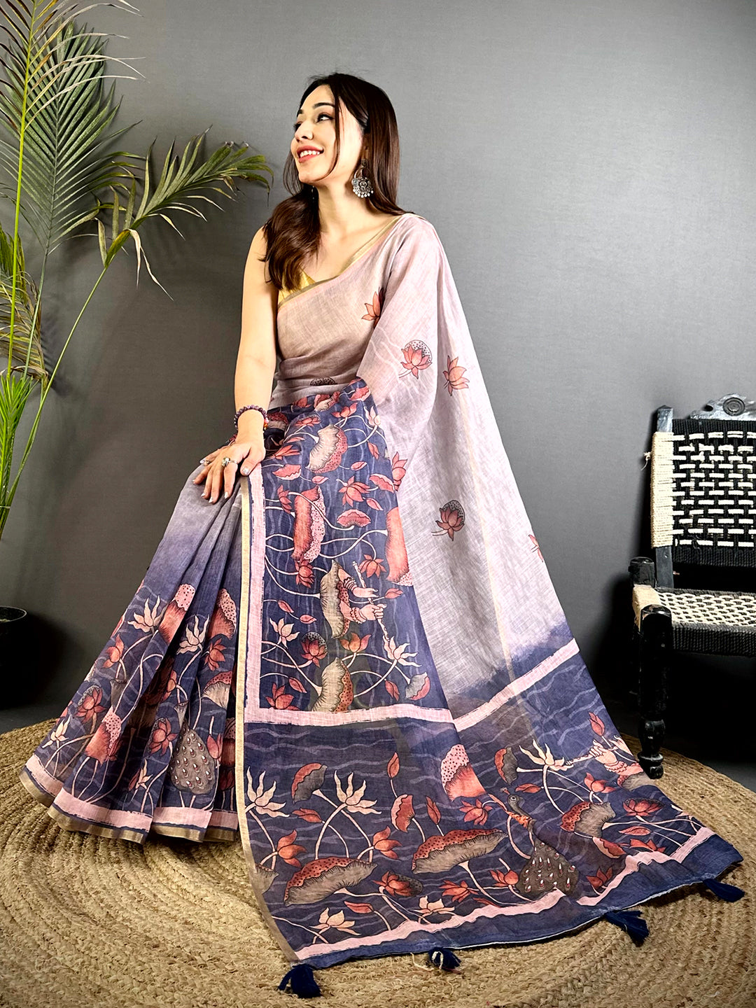 Heritage Floral Linen Tissue Saree