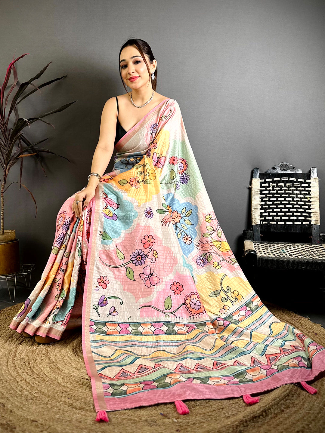 Regal Folk Art Tussar Ghicha Saree