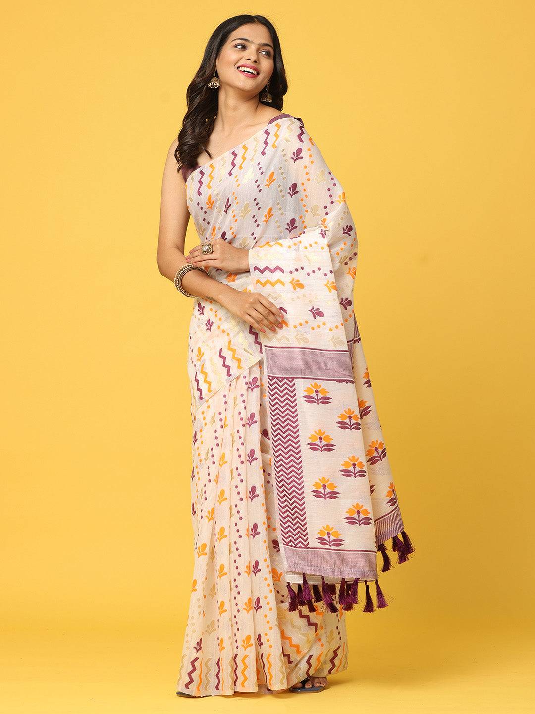 Dhakai Jamdani Cotton Silk Saree