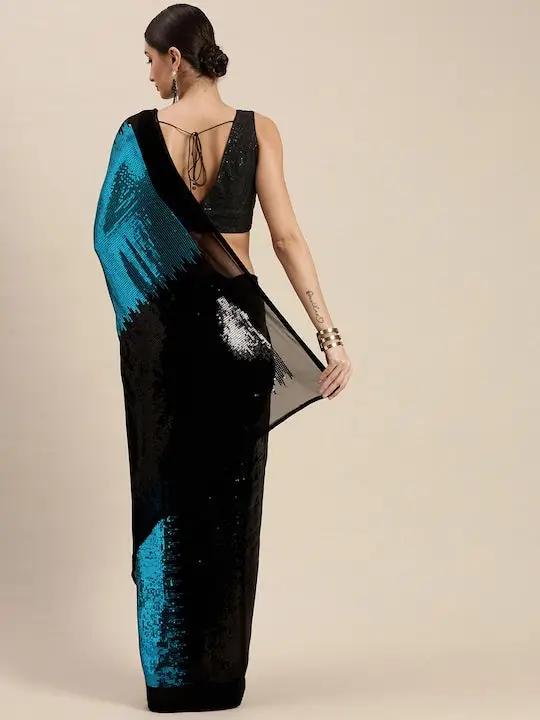 Poly Georgette Blue Colour Sequinned Work Saree