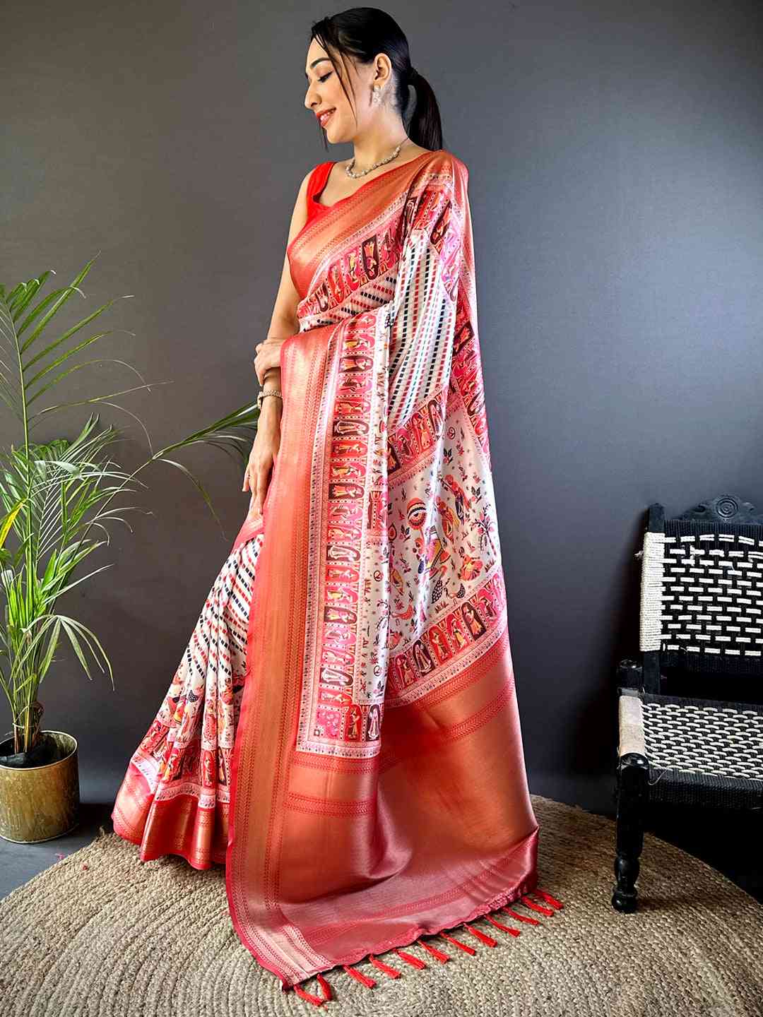 Mughal Kalamkari Print Pashmina Saree