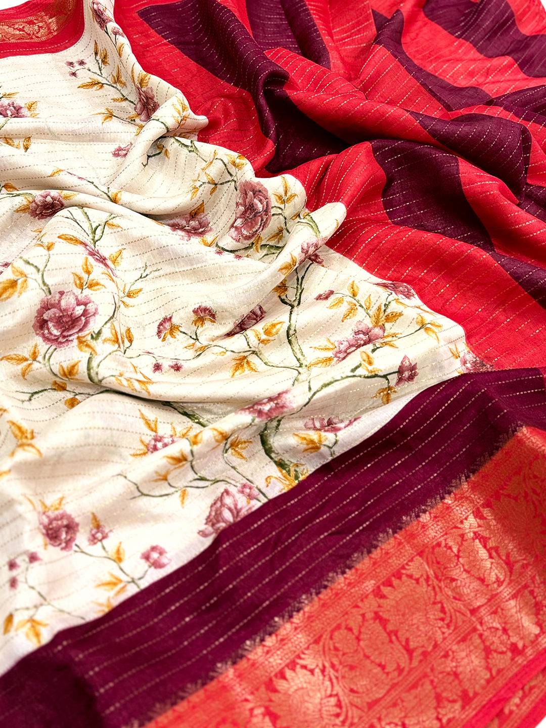 Red Soft Dola Silk Zari Katha Saree