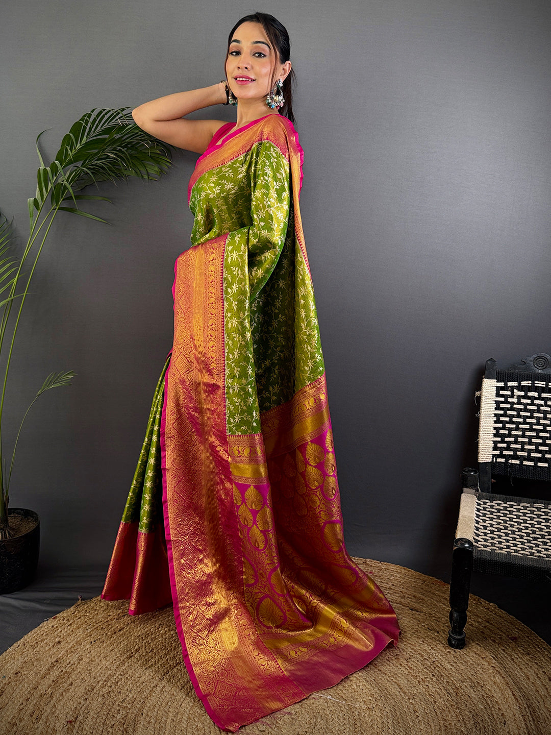 Lime Green Dharmavaram Silk Saree
