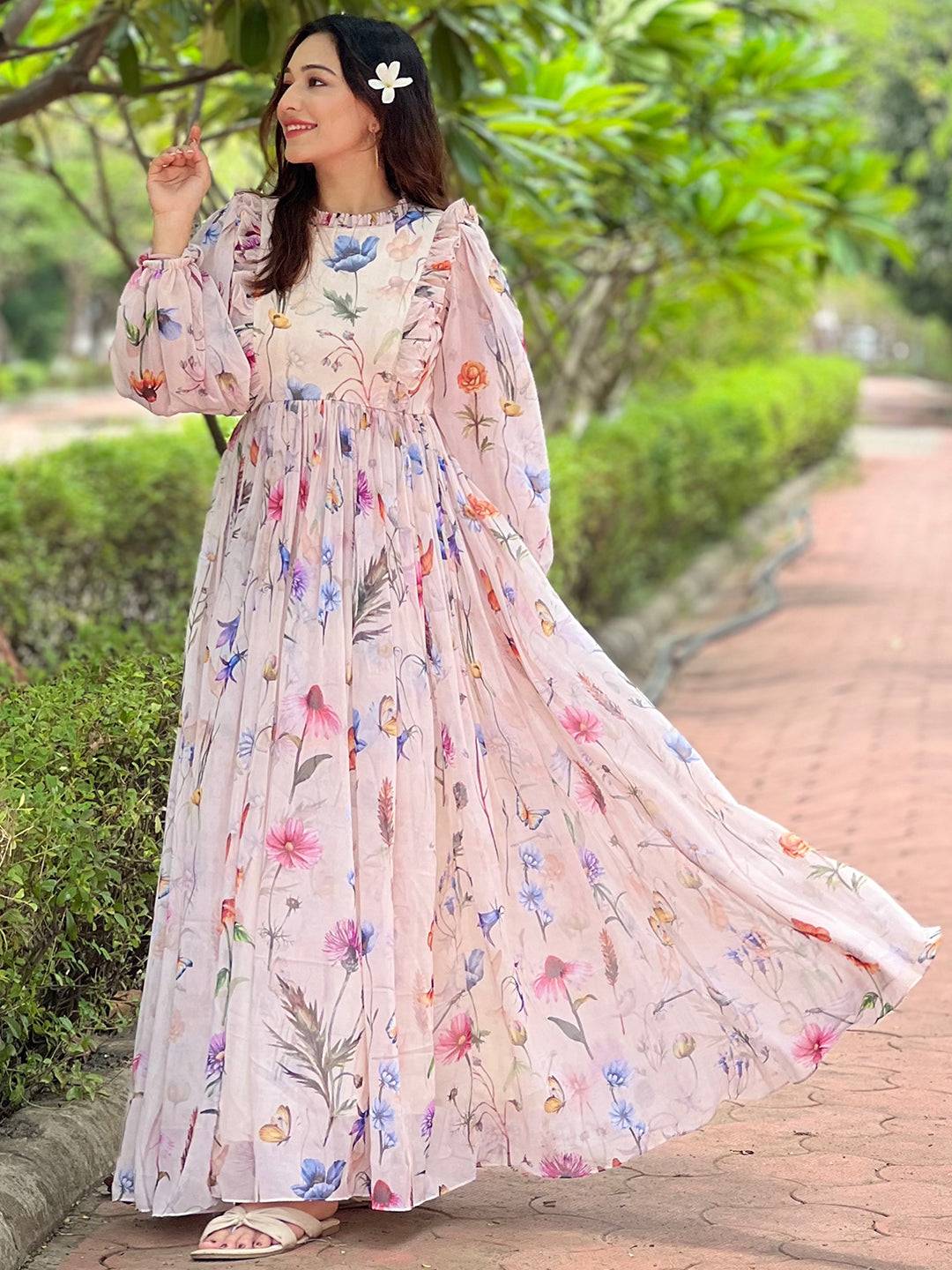 Champagne Blossom Maxi Dress with floral print