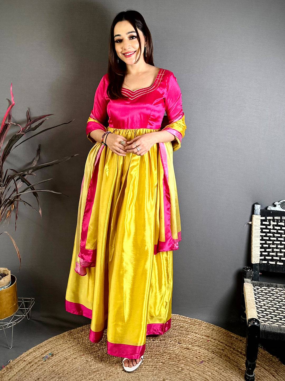 Royal Paan Neck Chiffon Dress