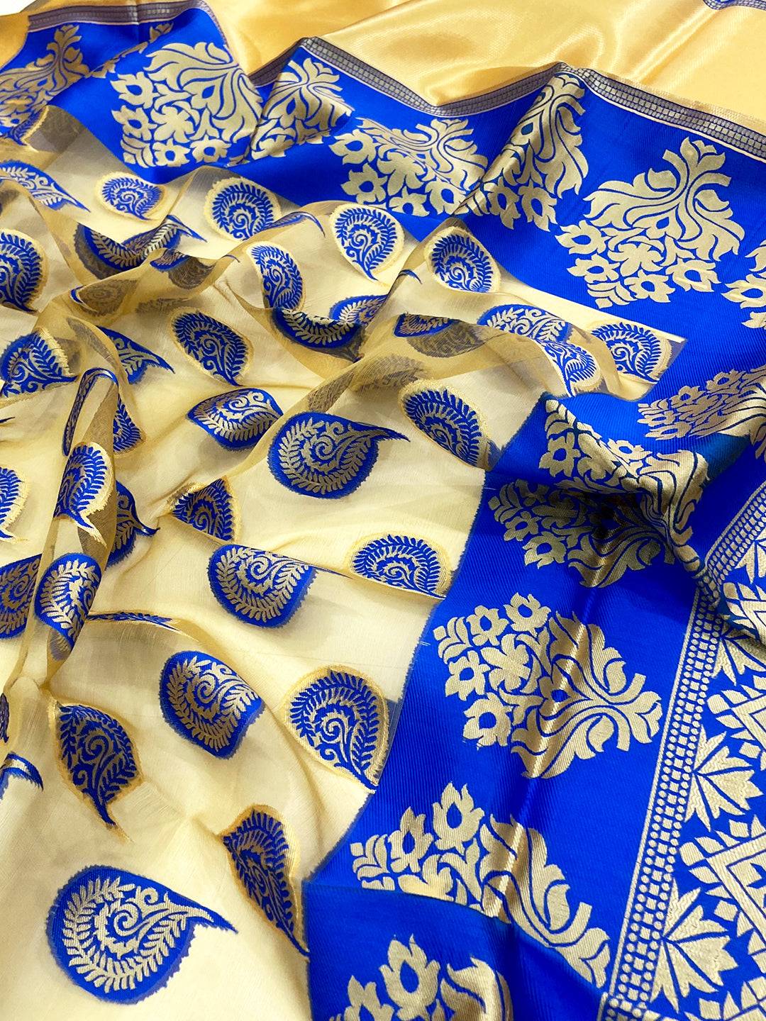 Blue Glass Organza Minakari Pallu Saree