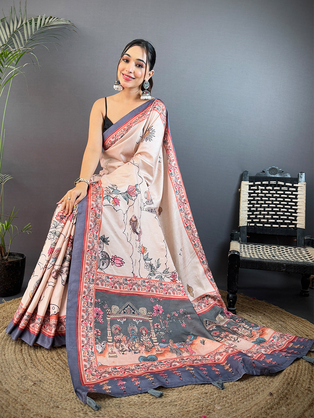 Graceful Tussar Kalamkari Print Saree