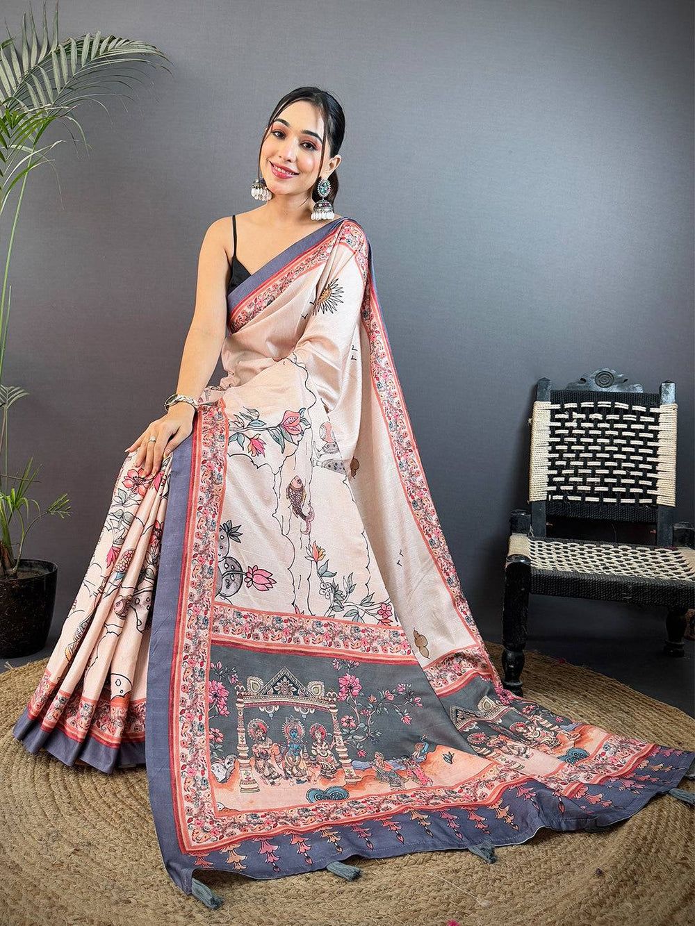 Graceful Tussar Kalamkari Print Saree