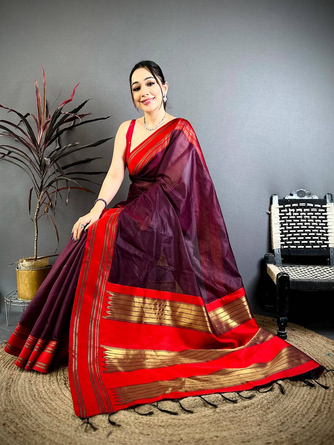 Regal Wine Banarasi Katan Silk Zari Saree