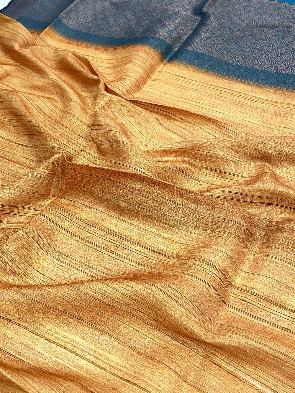Mustard Tussar Ghicha Print Saree