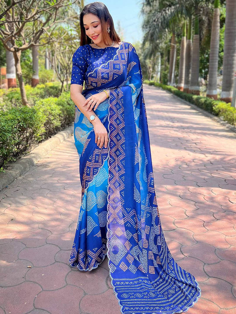 Blue Ombre Bandhej Georgette Silk Saree