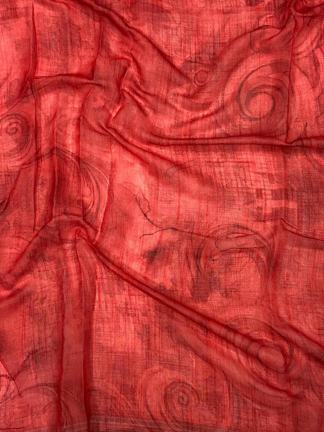 Red Linen Kalamkari Printed Saree