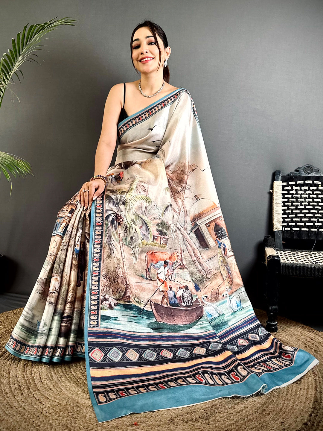 Radiant Free-Hand Semi Tussar Saree