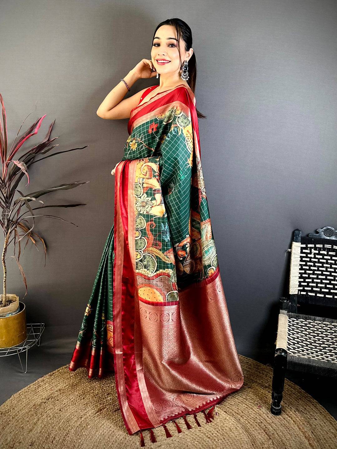 Green Soft Silk Gadwal Kalamkari Saree