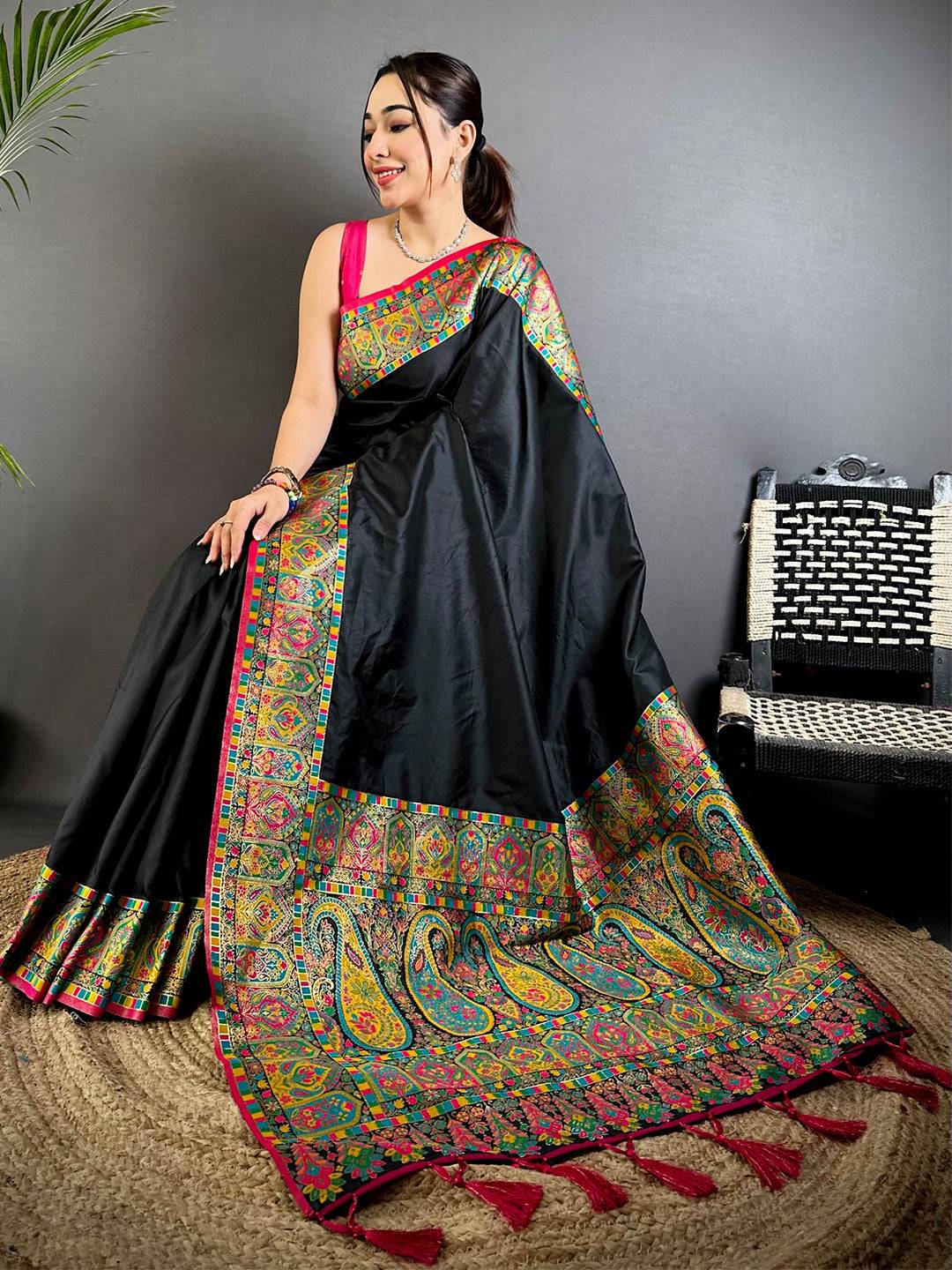 Opulent Minakari Pashmina Soft Silk Saree