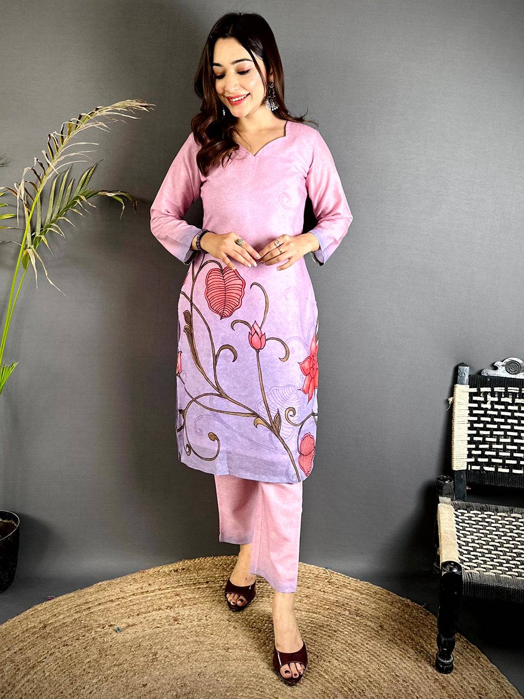 Kalamkari Sweetheart Neck Kurti