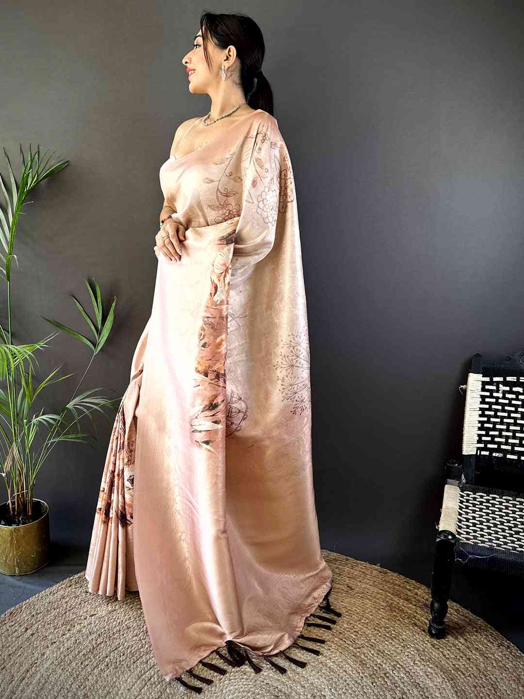 Beige Kanjivaram Digital Silk Saree