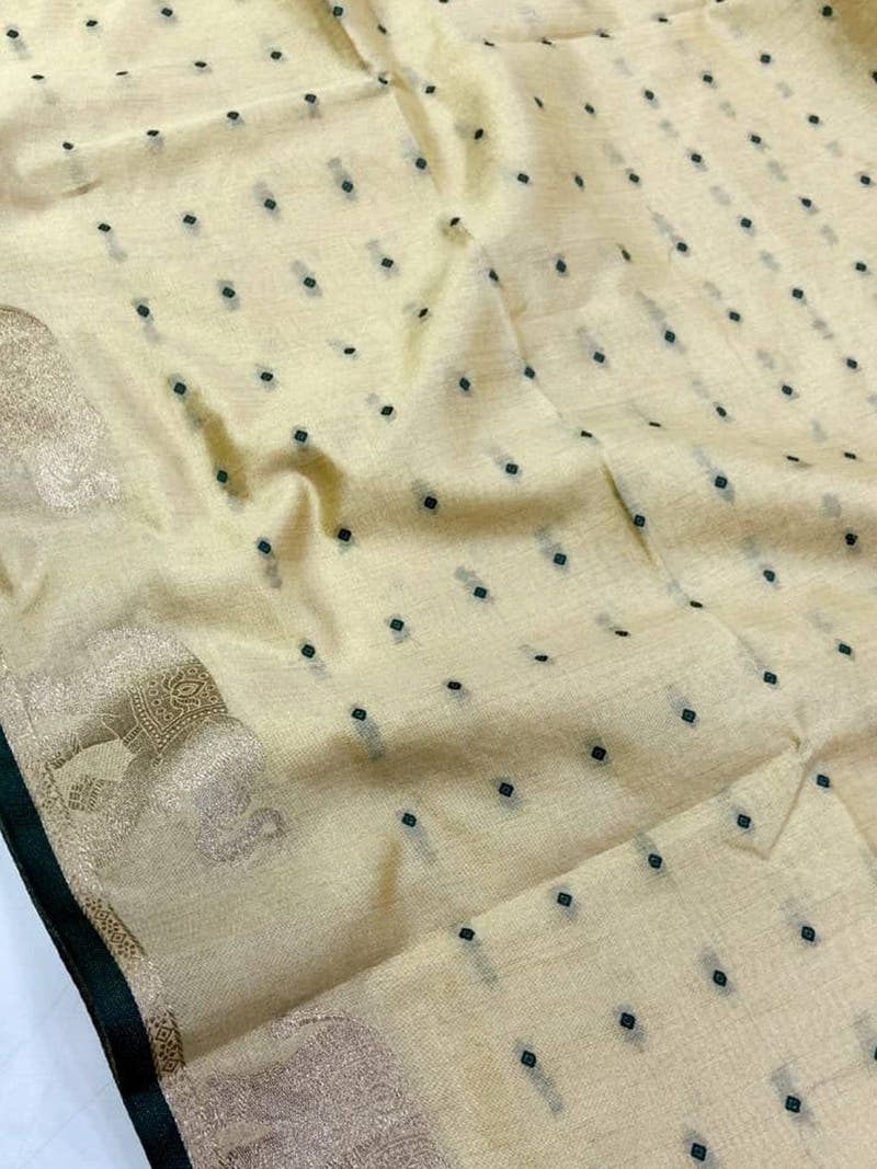 Beige Pure Silk Bandhani Butti Saree