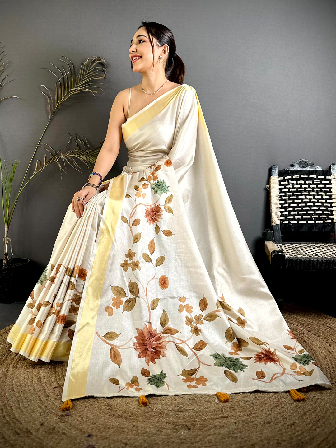 Opulent Floral Kalamkari Khadi Silk Saree