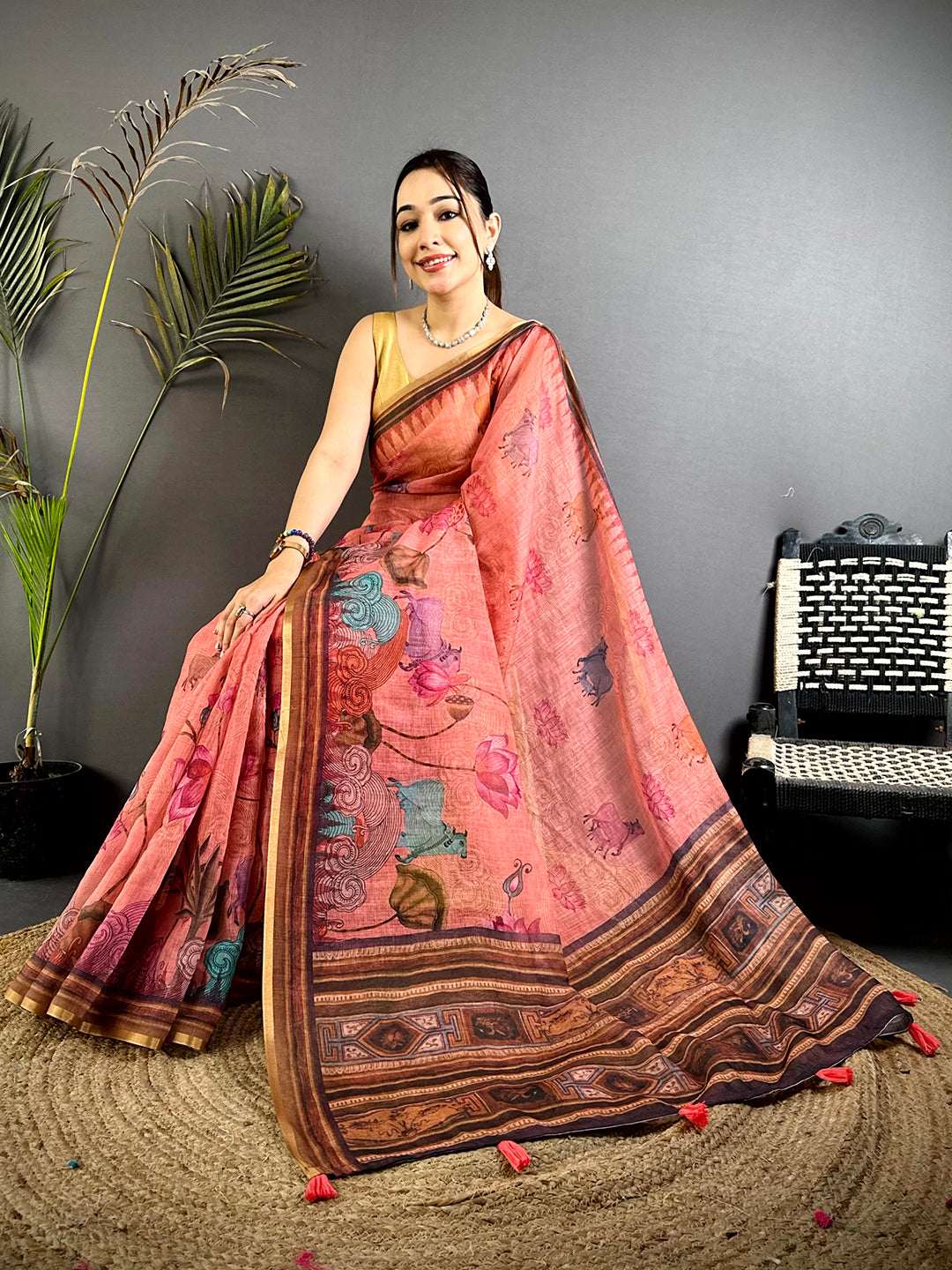 Heritage Pichwai Linen Tissue Saree