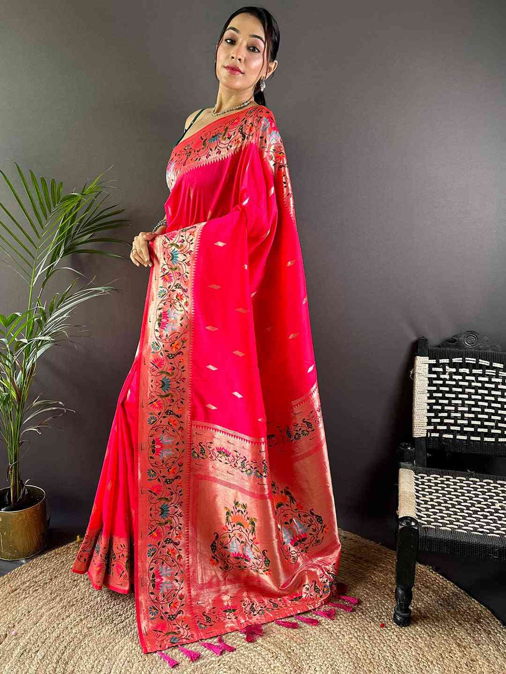 Pink Yevla Paithani Meenakari Saree
