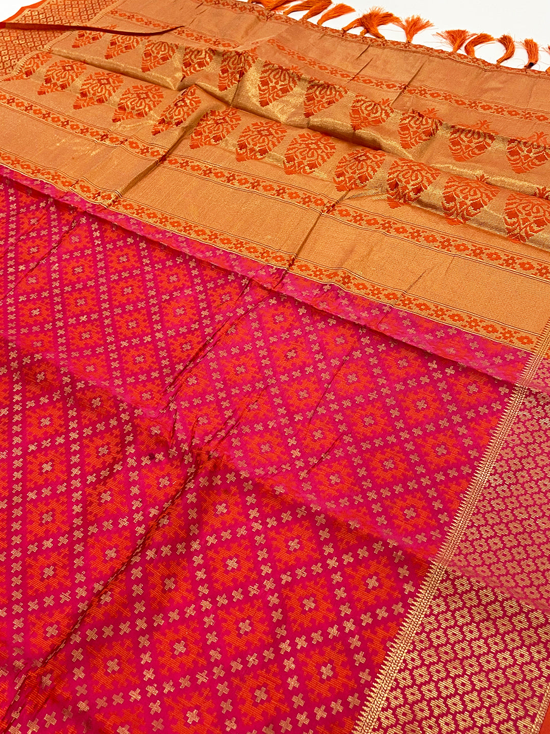 Pink Soft Banarasi Patola Zari Party Wear Saree