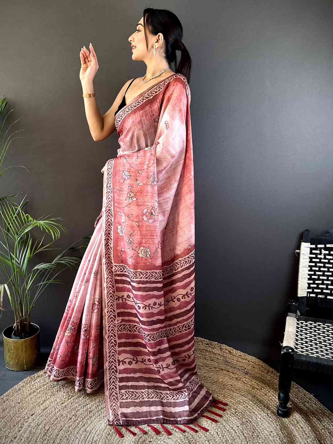 Pink Tissue Digital Print Saree