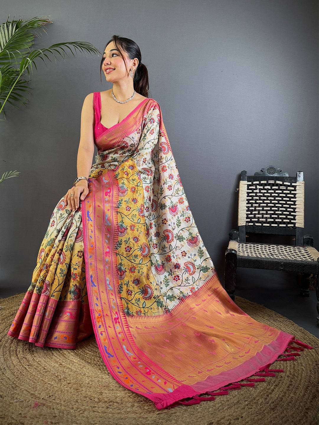 Radiance Kalamkari Printed Tissue Saree