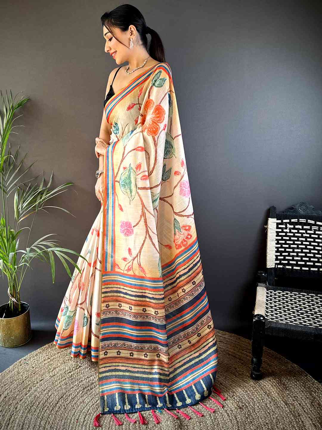 Floral Sunlit Yellow Chanderi Saree