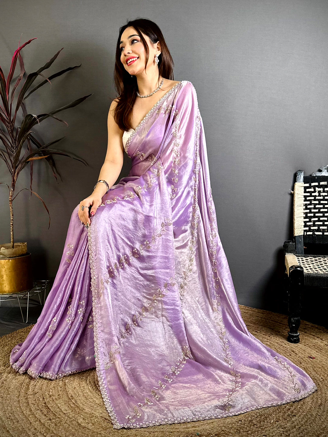 Majestic Peal Satin Tissue Saree