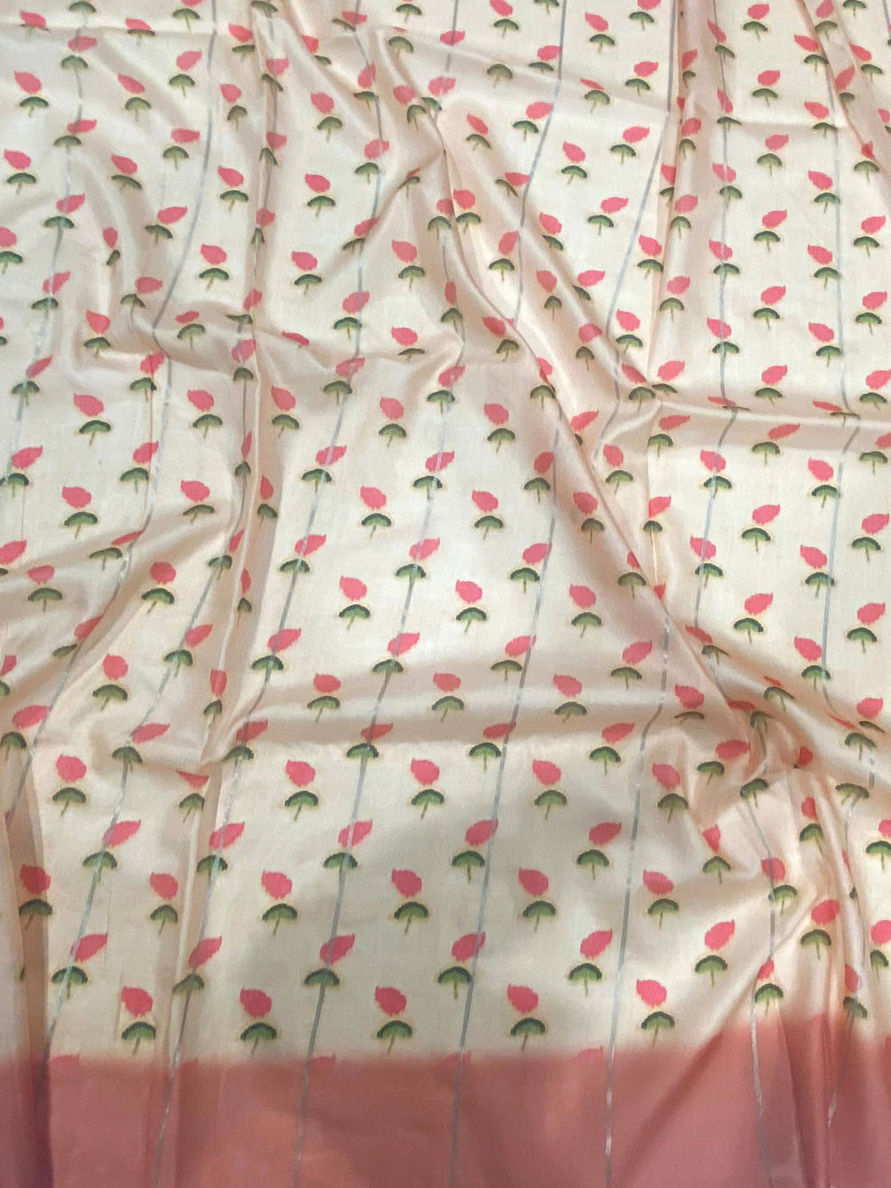 Peach Floral Gold Zari Slub Silk Saree