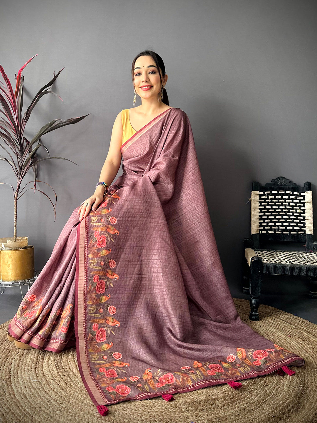 Dusty Purple Ghicha Munga Saree